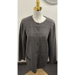 Rodier Jacket Gray Wool Blend Knit Cardigan Pockets Size Medium Full Button